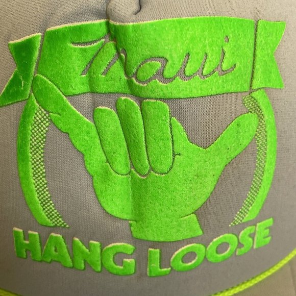 Hang Loose Maui Hawaii Trucker Ball Cap Snapback Hat Grey Gray Headwear Beach - Picture 6 of 9